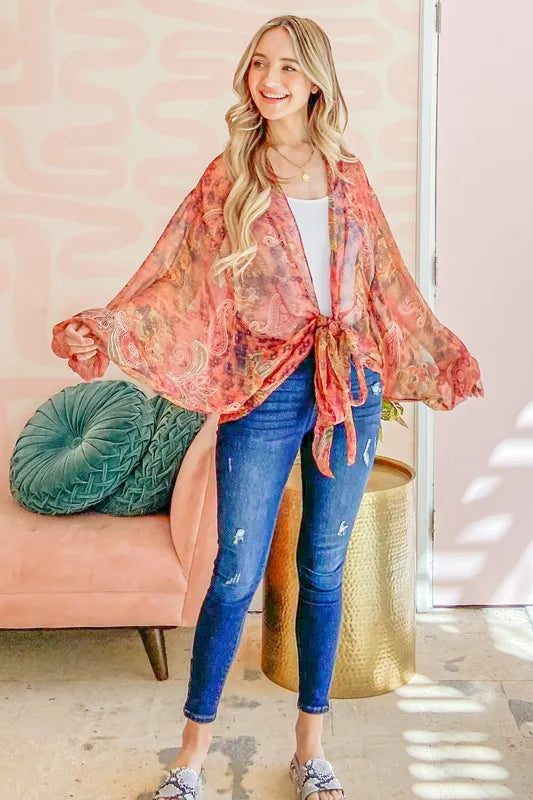 And The Why Front Tie Knot Oversized Print Top - Tigbul's Variety Fashion Shop