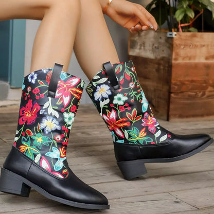 Floral Block Heel Boots - Tigbul's Variety Fashion Shop