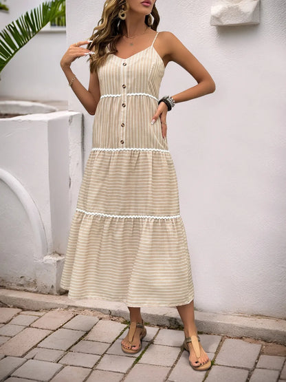 Striped V-Neck Cami Dress - Tigbul's Variety Fashion Shop