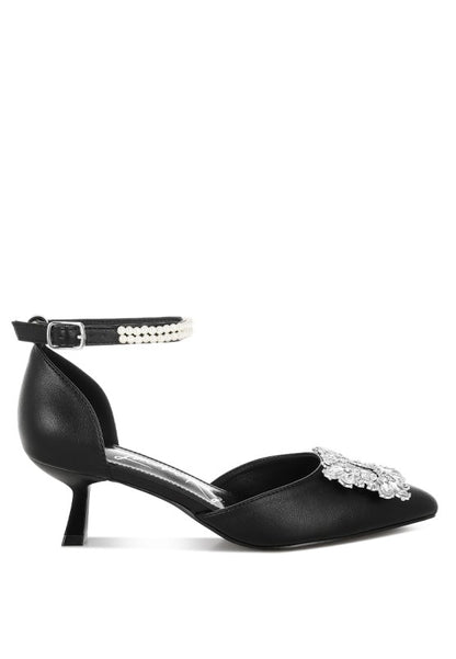 Onkana Diamante Brooch Kitten Heel Sandals - Tigbul's Variety Fashion Shop