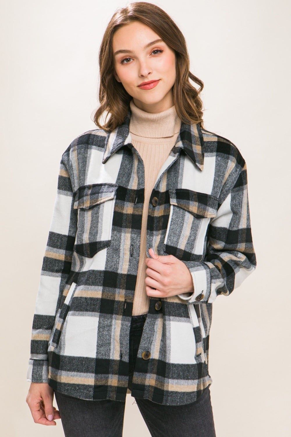 Love Tree Plaid Button Up Shacket - Tigbul's Variety Fashion Shop