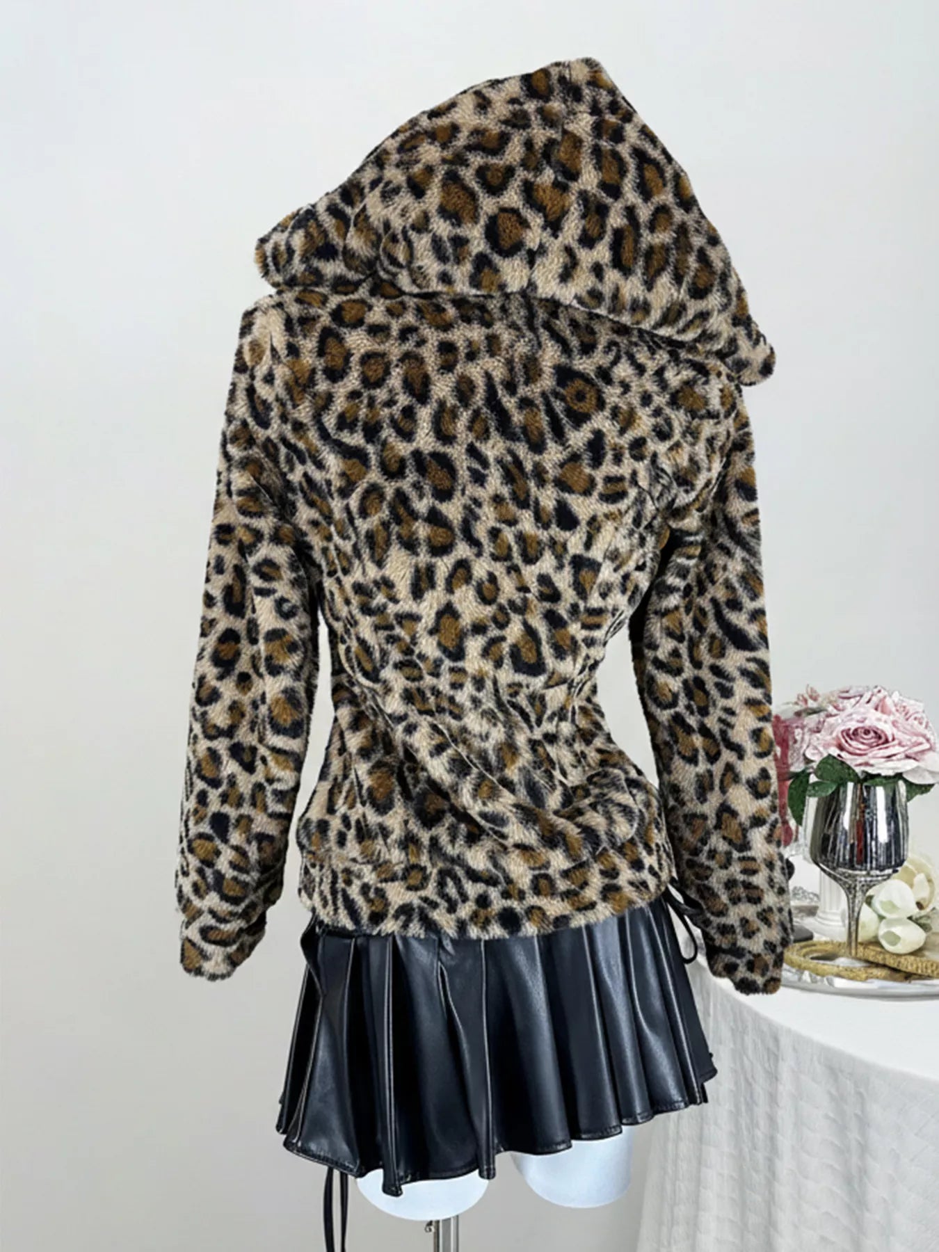 Leopard Plush Zip-Up Hooded Outerwear - Tigbul's Variety Fashion Shop