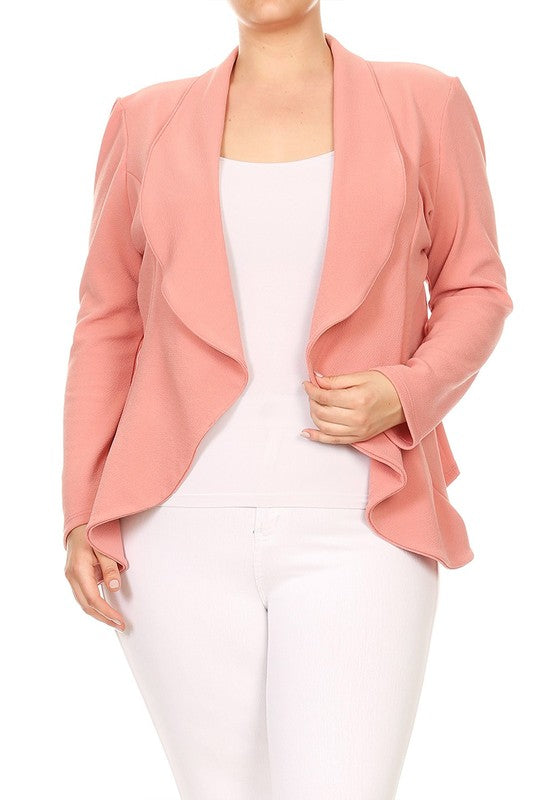 Plus Casual Solid open front jacket blazer - Tigbul's Variety Fashion Shop