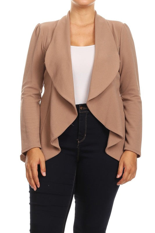 Plus Casual Solid open front jacket blazer - Tigbul's Variety Fashion Shop