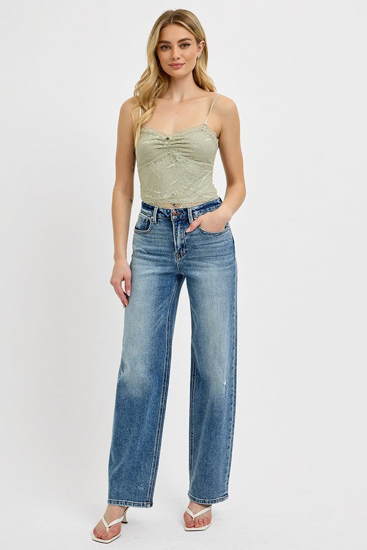 Blue Distressed Wide Leg Jeans - Tigbul's Variety Fashion Shop