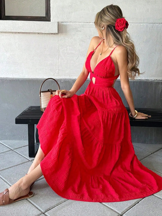 Tiered Maxi Dress with Cutout Detail - Tigbul's Variety Fashion Shop