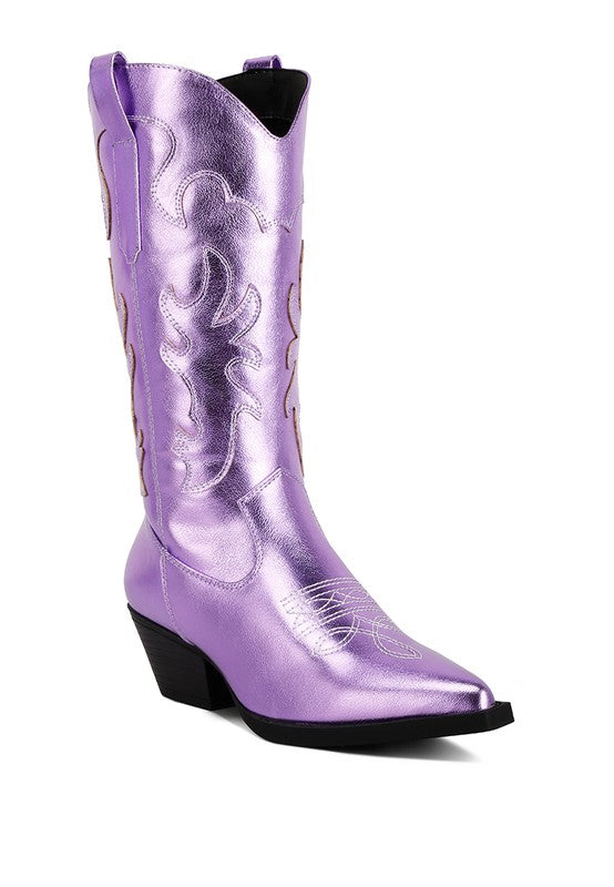 Cowby Metallic Faux Leather Cowboy Boots - Tigbul's Variety Fashion Shop