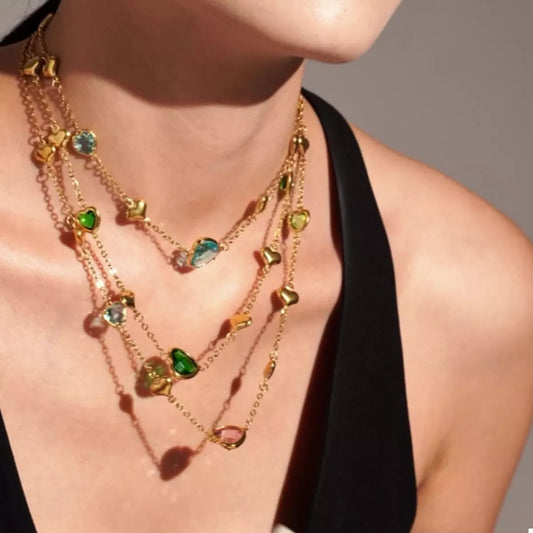 18K Gold-Plated Heart Necklace with Glass Stone - Tigbul's Variety Fashion Shop