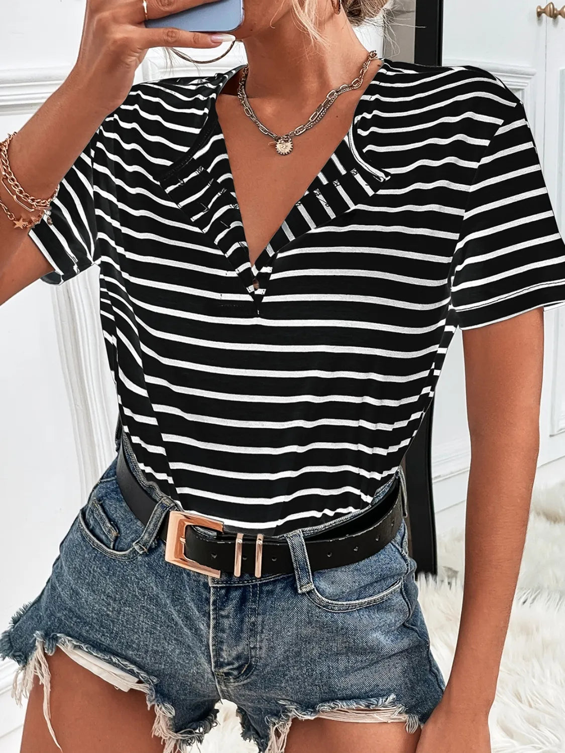 Striped Short Sleeve Top - Tigbul's Variety Fashion Shop