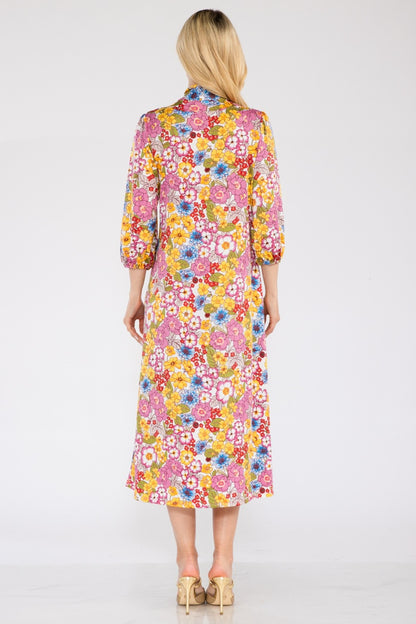 Size Small to 3XL Floral Midi Dress with Bow Tie - Tigbul's Variety Fashion Shop