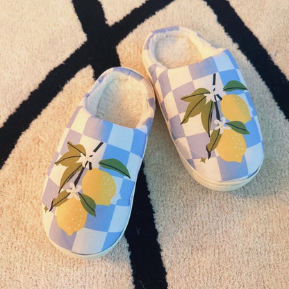 Lemon Drop Gingham Lounge Slippers - Sweet & Cozy - Tigbul's Variety Fashion Shop