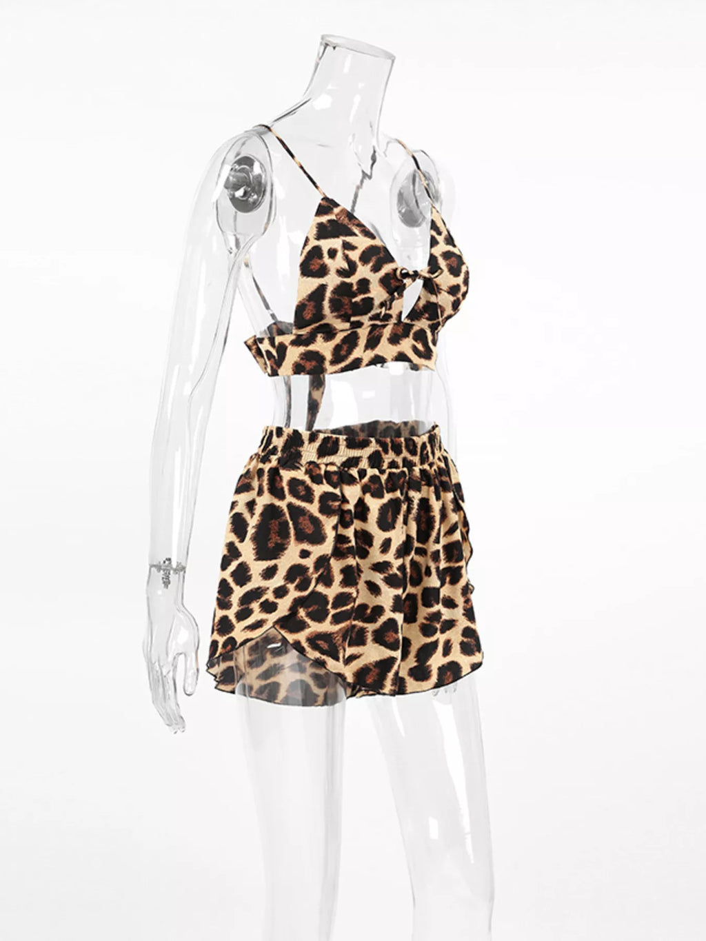 Leopard Cami & Cardigan and Shorts Three-Piece Lounge Set | Tigbuls