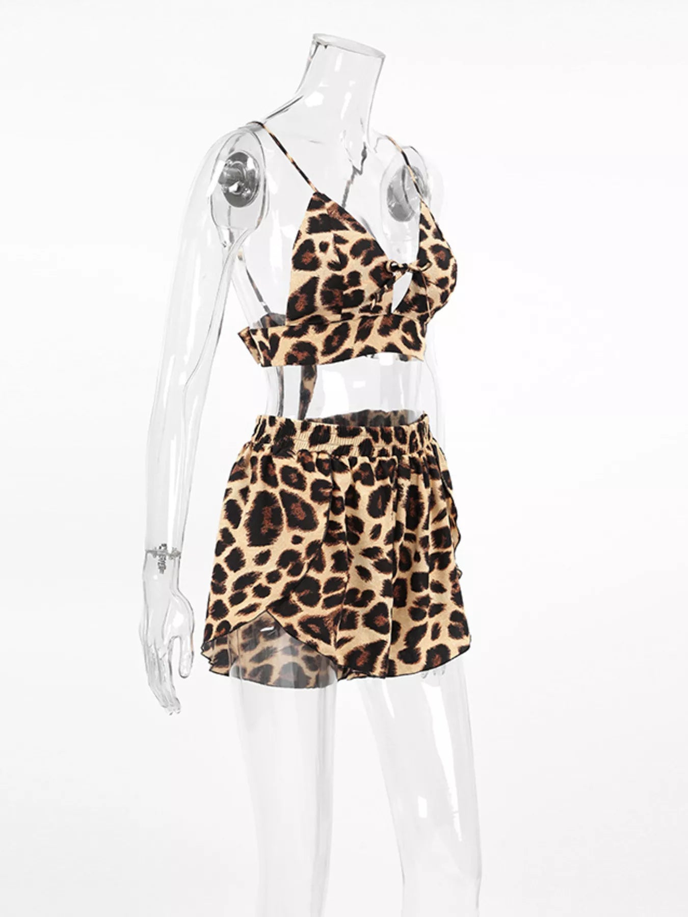Leopard Cami & Cardigan and Shorts Three-Piece Lounge Set | Tigbuls