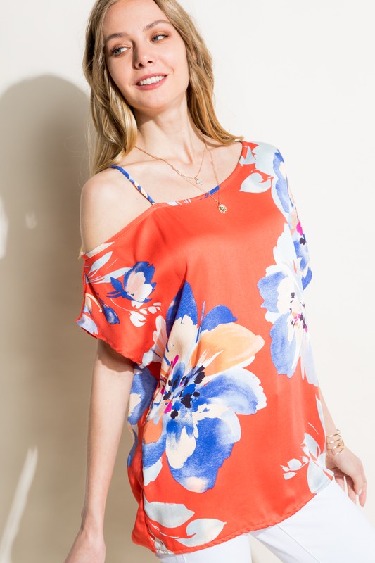 FLORAL PRINT WOVEN ONE SHOULDER TOP - Tigbuls Variety Fashion