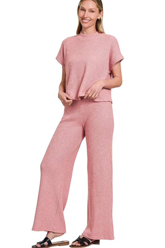 Pink Boxy Sweater Top & Long Pants Set - Tigbul's Variety Fashion Shop