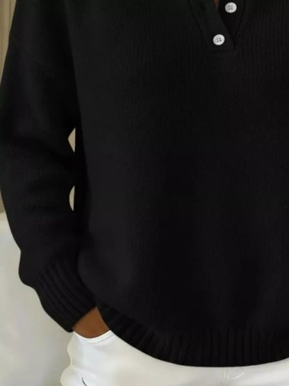 Full Size Button Detail Drop Shoulder Sweater Plus Size - Tigbul's Variety Fashion Shop