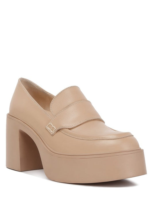 Elspeth Heeled Platform Leather Loafers - Tigbuls Variety Fashion