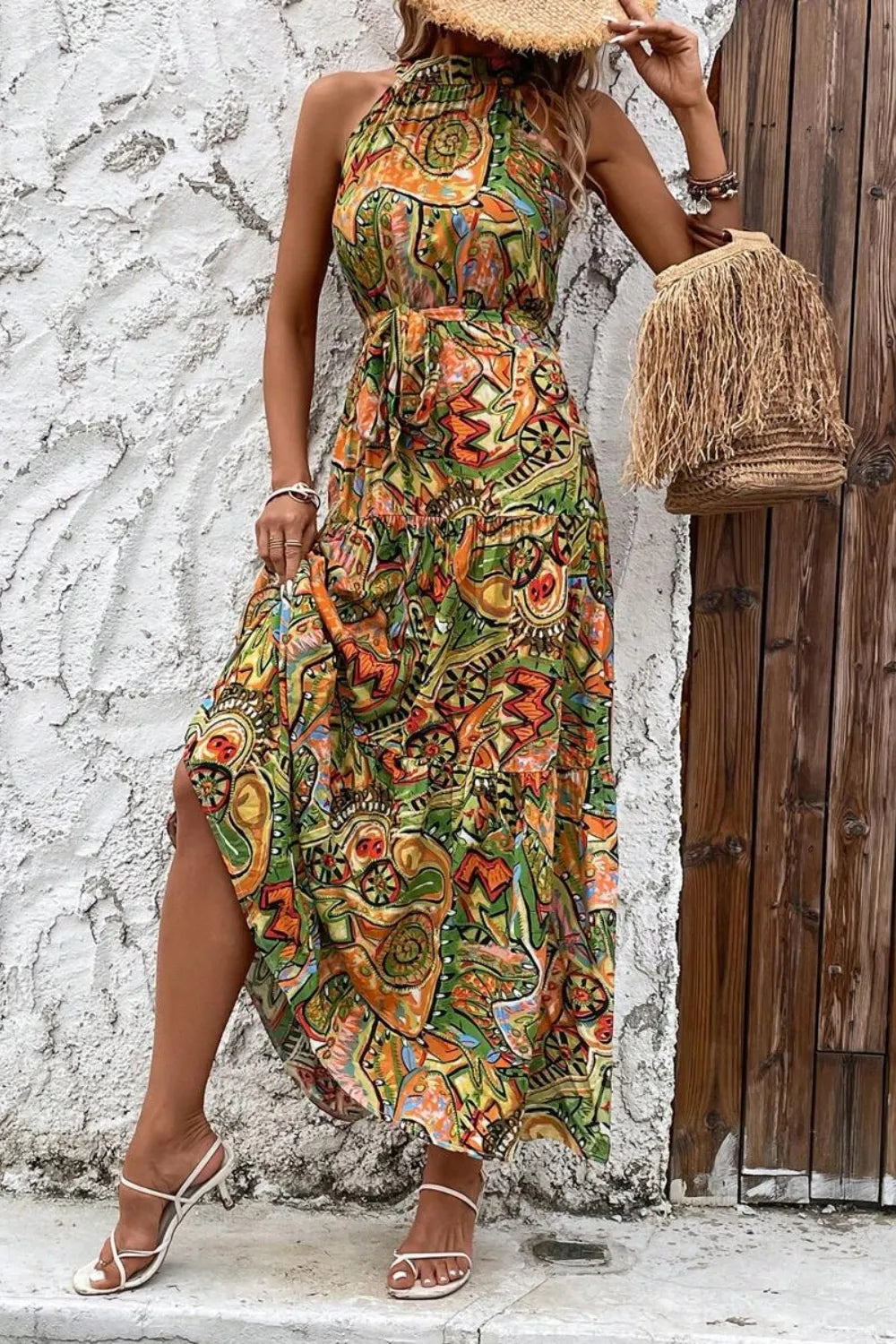 Tied Floral Sleeveless Dress - Tigbul's Variety Fashion Shop