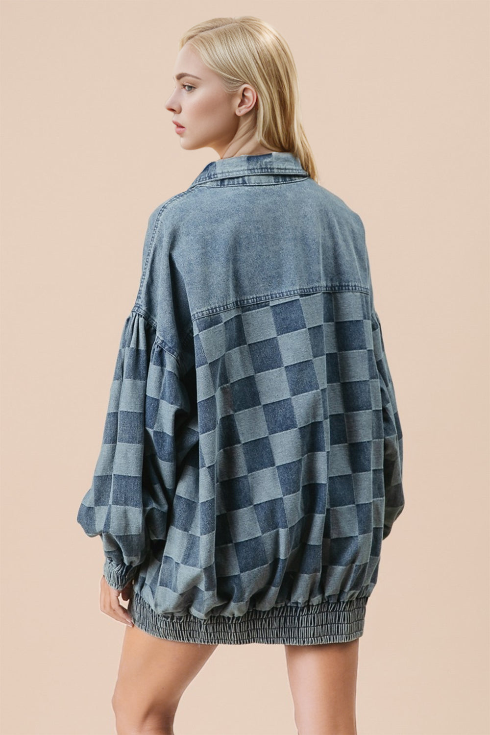 Double Take Checkered Button Up Denim Jacket - Tigbul's Variety Fashion Shop