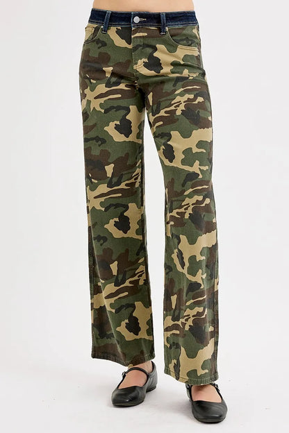 RISEN Camouflage Wide Leg Jeans - Tigbul's Variety Fashion Shop
