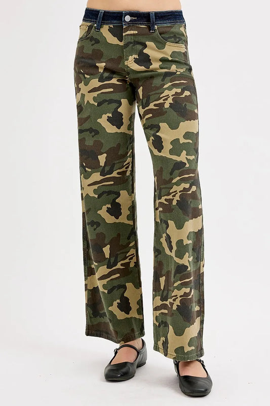 RISEN Camouflage Wide Leg Jeans - Tigbul's Variety Fashion Shop