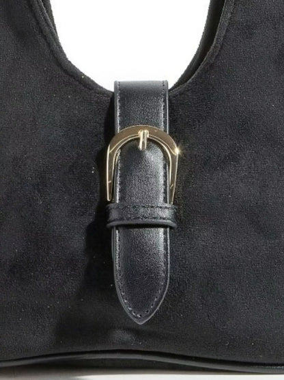 Fame Buckle Accent Faux Suede Hand Bag - Tigbul's Variety Fashion Shop