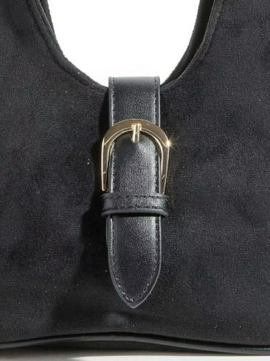 Fame Buckle Accent Faux Suede Hand Bag - Tigbul's Variety Fashion Shop