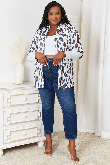 Double Take Leopard Long Sleeve Cardigan - Tigbul's Variety Fashion Shop