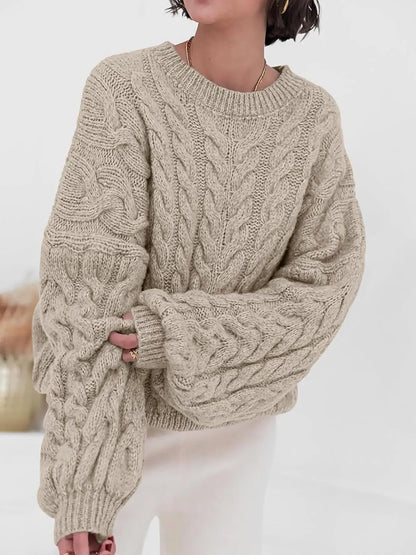 Cable Knit Long Sleeve Sweater - Tigbul's Variety Fashion Shop