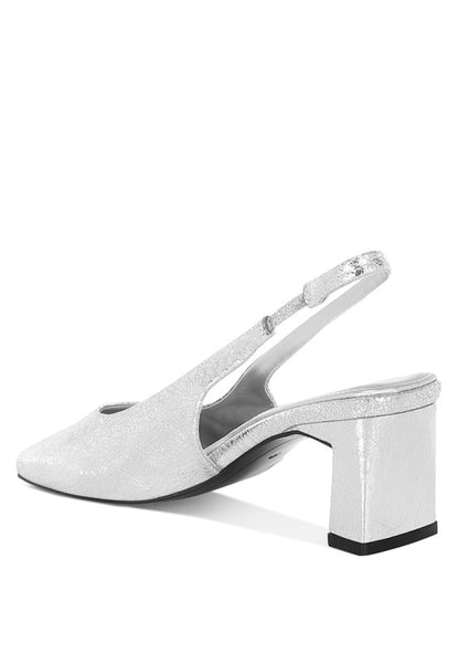 Amberin Crinkled Silver Metallic Square Toe Slingback Heels - Tigbul's Variety Fashion Shop