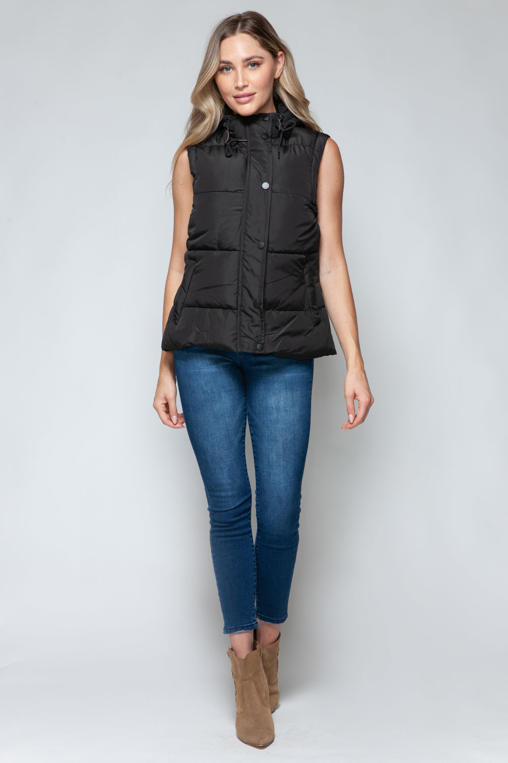 Snobbish Snap and Zip Closure Hooded Vest - Tigbul's Variety Fashion Shop