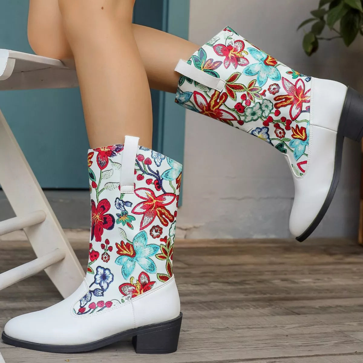 Floral Block Heel Boots - Tigbul's Variety Fashion Shop