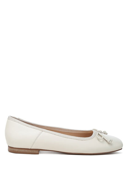 Lutten Genuine Leather Square -Toe Bow Ballerinas - Tigbul's Variety Fashion Shop