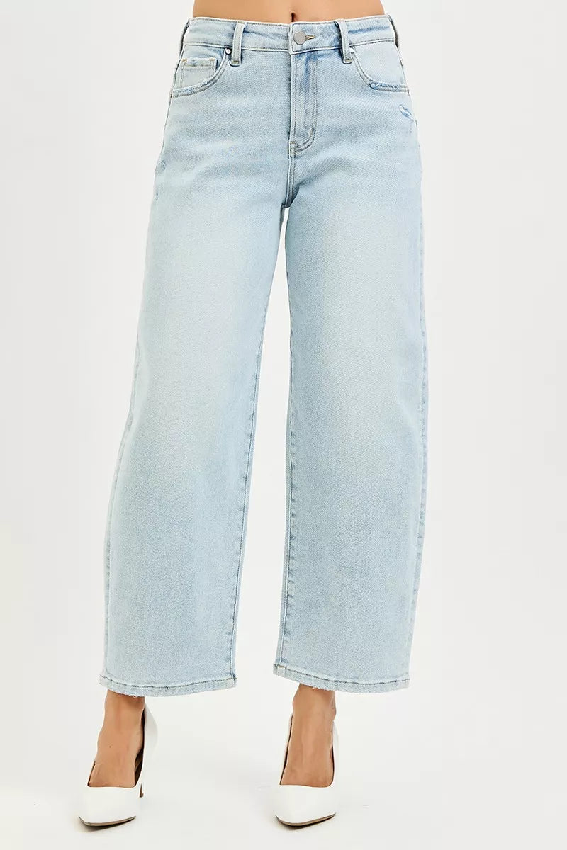 RISEN High Rise Crop Barrel Jeans - Tigbul's Variety Fashion Shop