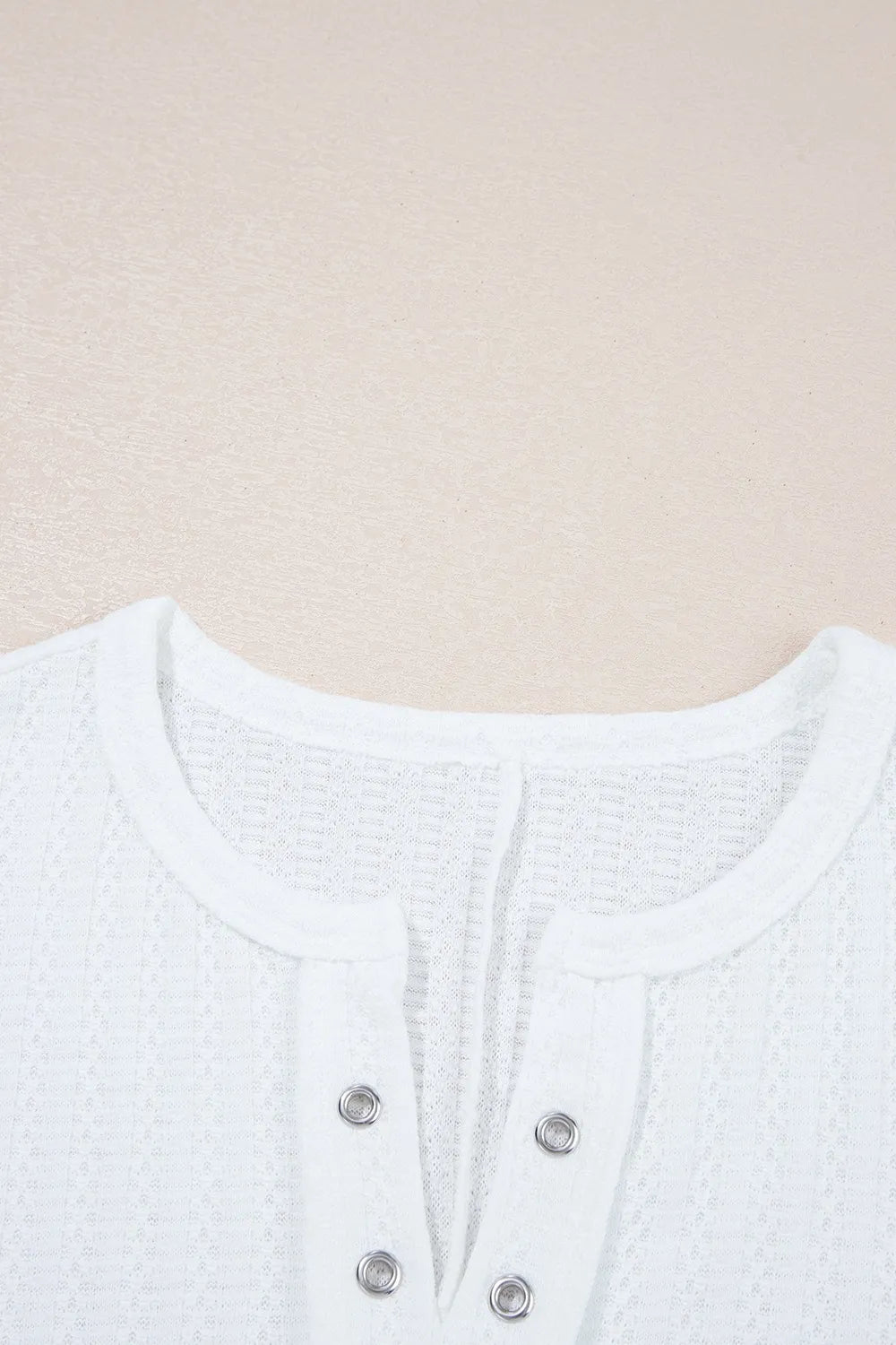 Textured Hollow Grommet Placket Split Neck Short Sleeve Top - Tigbul's Variety Fashion Shop