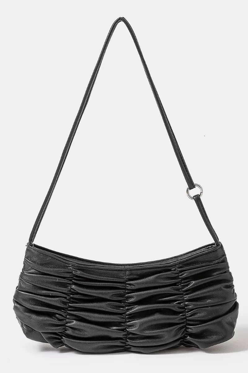Fame Segmented Pleated Faux Leather Hand Bag - Tigbul's Variety Fashion Shop