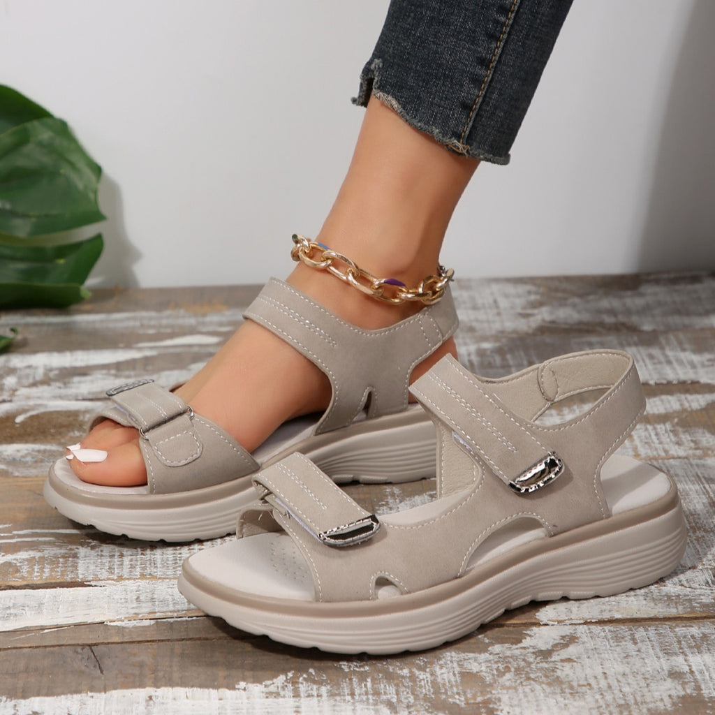 Women’s velcro open-toe sandals, gray with two adjustable straps and open toe design