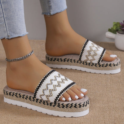 Geometric Weave Platform Sandals - Tigbuls Variety Fashion