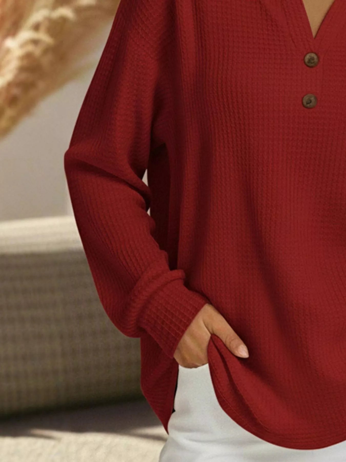 Full Size Textured Knit Decor Button Top Plus Size - Tigbul's Variety Fashion Shop