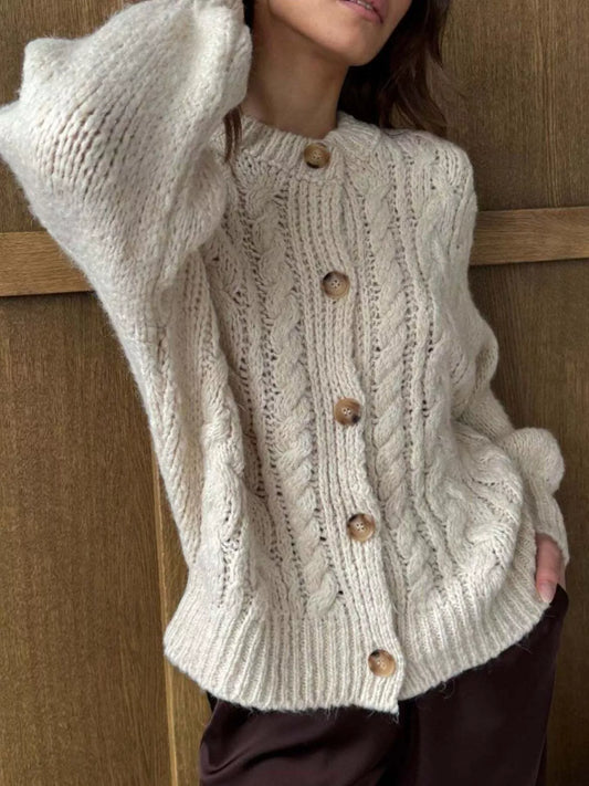 Cable Knit Button-Down Cardigan - Tigbul's Variety Fashion Shop