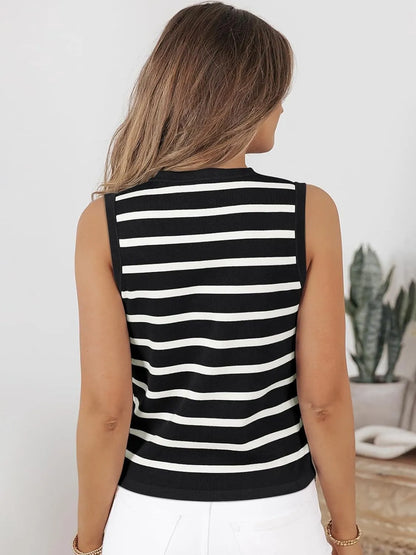 Striped Button-Front Sweater Vest - Tigbul's Variety Fashion Shop