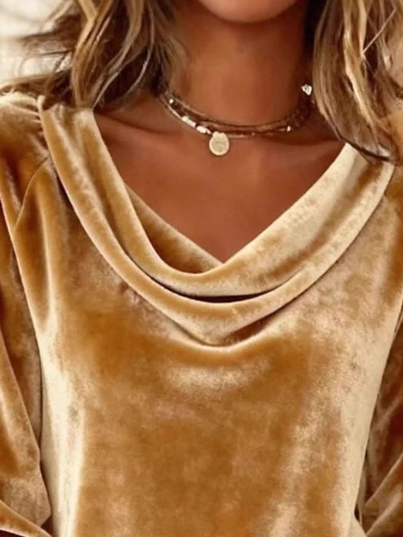 Velvet Cowl Neck Long Sleeve T-Shirt - Tigbul's Variety Fashion Shop