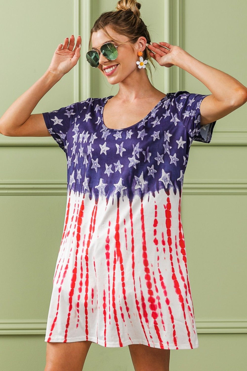 BiBi American Flag Theme Tee Dress - Tigbul's Variety Fashion Shop