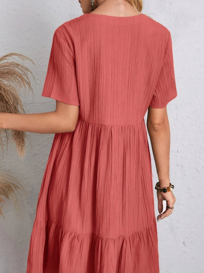 V-Neck Tiered Dress with Flutter Sleeves - Tigbul's Variety Fashion Shop