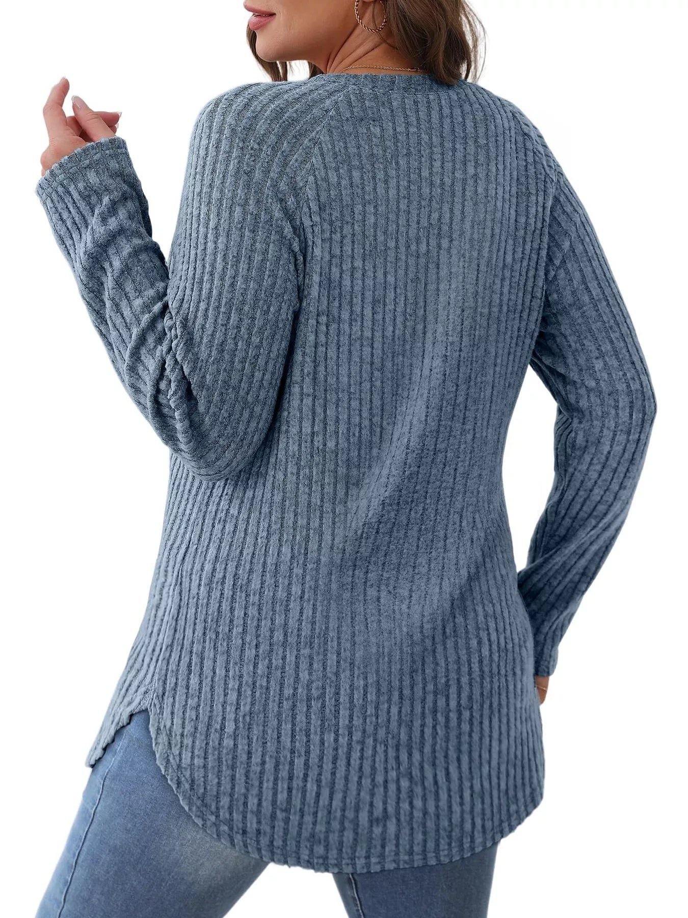 Ribbed Knit Long Sleeve T-Shirt - Tigbul's Variety Fashion Shop