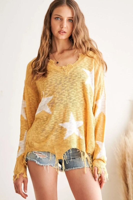 Distressed Star Sweater Top - Tigbul's Variety Fashion Shop