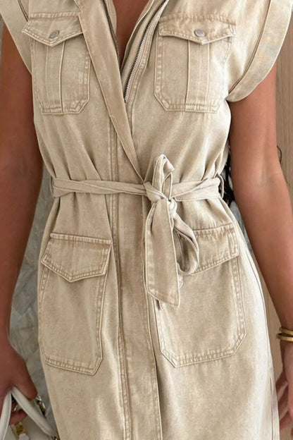 Casual Tie Waist Denim Mini Dress - Tigbul's Variety Fashion Shop