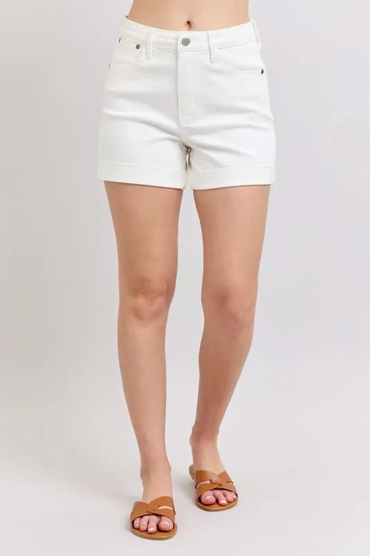 Judy Blue Full Size High Waist Double Roll Cuff Denim Shorts Plus Size - Tigbul's Variety Fashion Shop