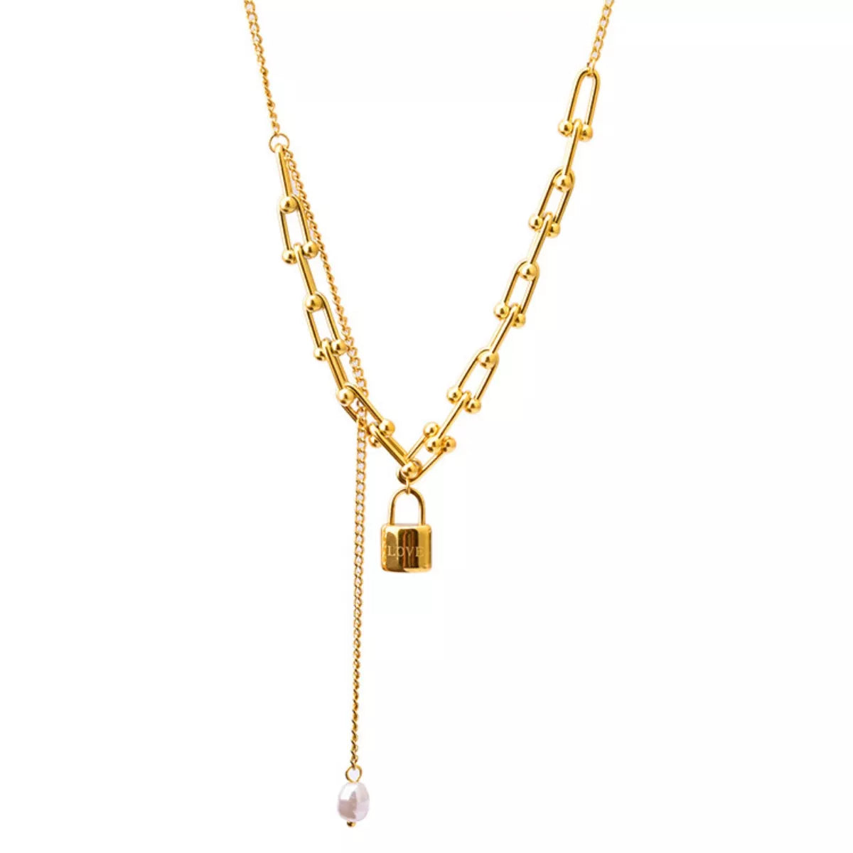 18K Gold-Plated Lock Pendant Necklace - Tigbul's Variety Fashion Shop