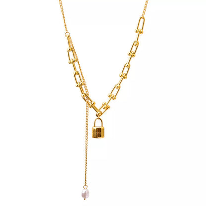 18K Gold-Plated Lock Pendant Necklace - Tigbul's Variety Fashion Shop